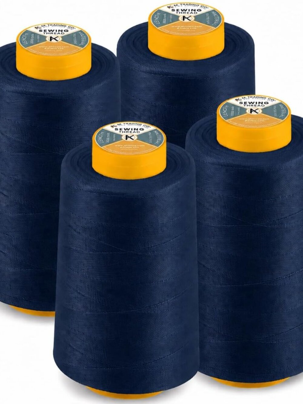 4-Pack Navy Blue All Purpose Sewing Thread Cones 6000 Yards Each of High Tensile